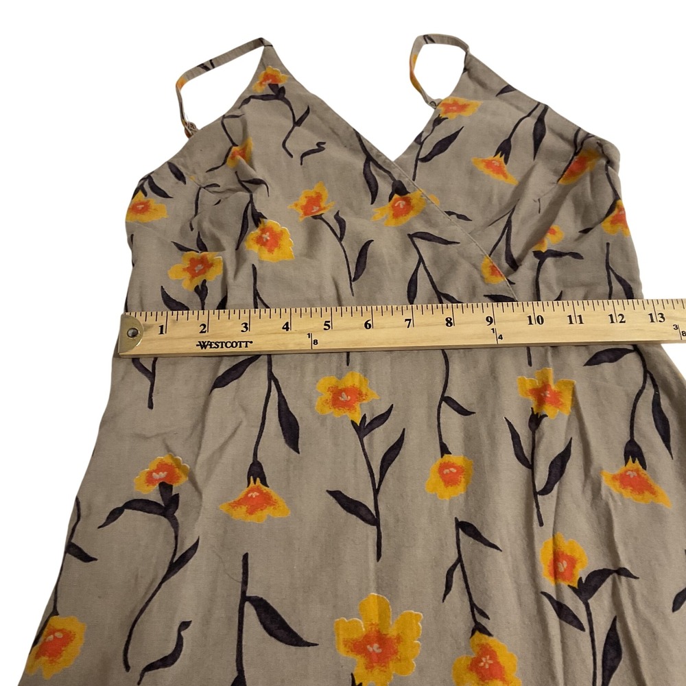 RVCA Floral Top / Mini Dress Sz Small Tan Yellow Wrap Front Boho Summer - Picture 6 of 8